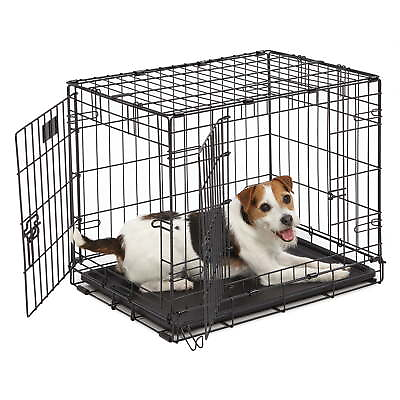 #ad 24 Inch Black Double Door Folding Metal Dog Crate Pet Cages for Small Dog Breeds $39.89
