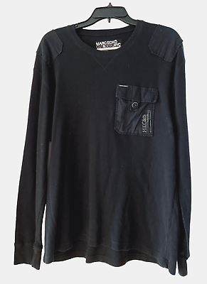 #ad MARC ECKO CUT amp; SEW BLACK THERMAL PULLOVER CONTRAST SHOULDERS POCKET EDGY XXL $18.00