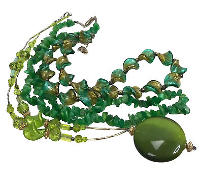 #ad Vintage Necklace Lot Green Glass Stone Beaded Boho Hippy Mod Retro $39.99