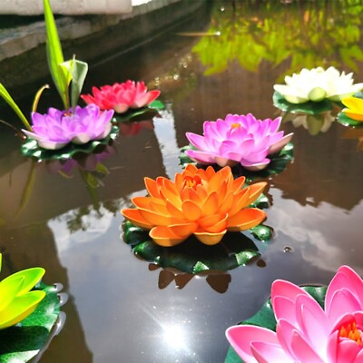 #ad 18CM Artificial Fake Lotus Floral Leaf Flower Water Lily Floating Pool Decor US $8.45