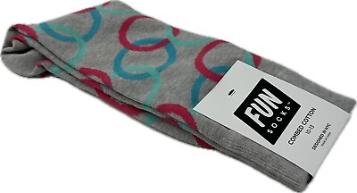 #ad Fun Socks Adult Grey Crew Cotton Cushion Connected Linked Circles Socks Sz 10 13 $15.61