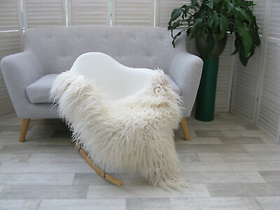 #ad WHITE CURLY MONGOLIAN ICELANDIC SHEEPSKIN RUG CHAIR SOFA HIDE SKIN LAMBSKIN G605 $124.69