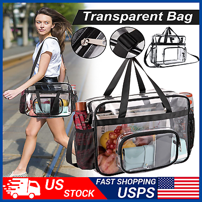 #ad Large Capacity Clear Tote Bag with Handle Adjustable StrapDurable PVC Bag CV $11.99