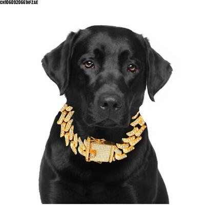 #ad Luxury Thorn Cat Dog Collars Bling Diamond Cuban Chain Dog Necklace Pet Jewelry $26.79