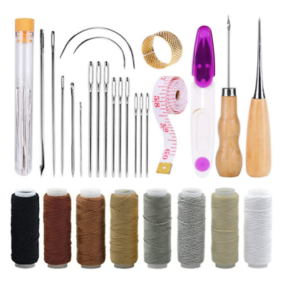 #ad Leather Waxed Thread Stitching Needles Awl Hand Tools Kit for DIY Sewing Craft $12.99
