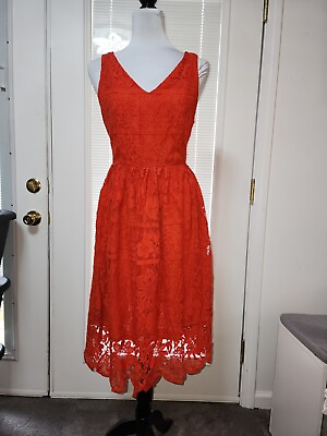 #ad Mossimo Medium Orange Floral Lace Womens Knee Length Sleeveless Summer New Dress $14.99