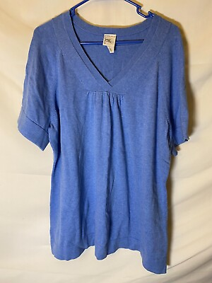 #ad JMS Womens Plus Size 2X 18W 20W Blue Tunic Sweater Short Sleeve Vneck Top Shirt $10.95