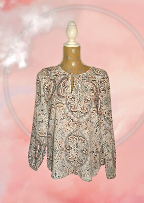 #ad SANCTUARY Womens Pink Top Blouse PEASANT Size Large PAISLEY Sheer Long Sleeves $16.99