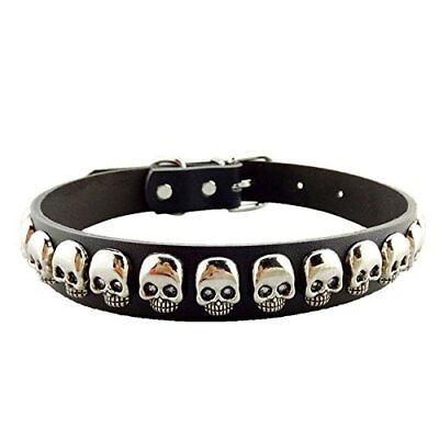 #ad Dog Puppy PU Leather Collar with Fashion Cool Skull Studded Adjustable Soft D... $20.09