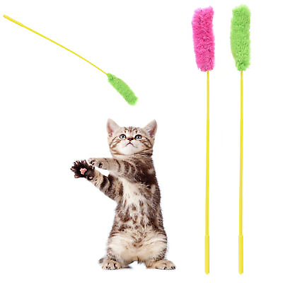 #ad 2 Pc Cat Toy Teaser Wand Catcher Stick Exerciser Interactive Toy Pet Play Kitten $8.92