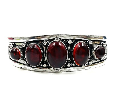 #ad 925 Sterling Silver Red Garnet Gemstone Handmade Jewelry Cuff Bracelet $17.59