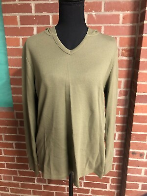 #ad Denim amp; Co Womens Green Long Sleeve Hooded Waffle V Neck Shirt Small S New CLY17 $14.99