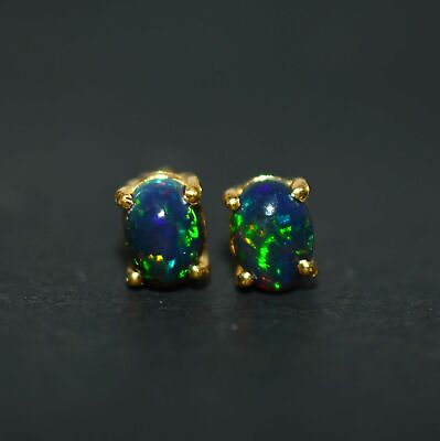 #ad 925 STERLING SILVER 24CT GOLD OVERLAY BLACK ETHIOPIAN OPAL STUD EARRING 1 W882 $10.99