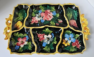 #ad Italian Floral Italy Divided Tray Platter Handle Hand Painted Art Pottery. $25.20