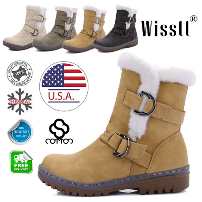 #ad Womens Leather Winter Warm Fur Lined Shoes Durable Cotton Outdoor Snow Boots $18.99