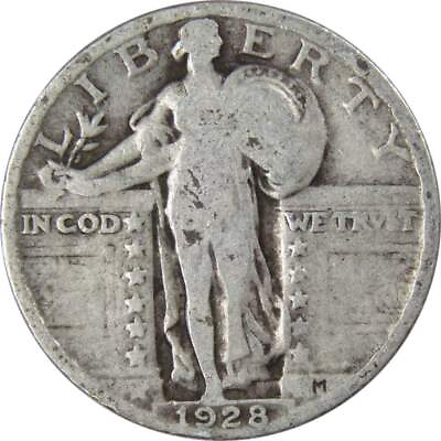 #ad 1928 Standing Liberty Quarter AG About Good 90% Silver 25c US Type Coin $12.49