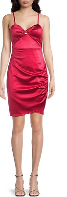 #ad Madden NYC Junior#x27;s Twist Front Satin Dress Red or Black Sizes S XXL $17.47