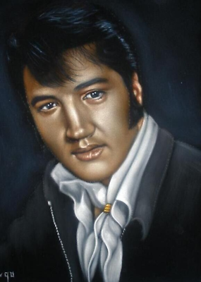 #ad Young Elvis Presley black velvet original oil painting handpainted signed art $175.00