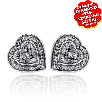 #ad 14k White Gold Plated White Real Diamond Heart Stud Earrings Valentine Gifts $220.77