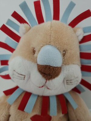 #ad Ganz Baby Plush 12quot; Lion Rattle Plush with Heart Red Blue White Tan Brown EUC $13.96