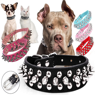 #ad Spiked Studded Dog Collar Rivet Adjustable PU Leather Pet XXS M L XL XXL 9 Color $10.99