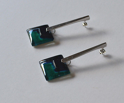 #ad XL vintage Memphis modern chrome amp; green black plastic statement dangle earrings $49.99