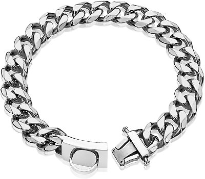 #ad Silver Dog Collar Cuban Link Chain Dog Collar Heavy Dog Collar 19mm 10 26inch $27.99
