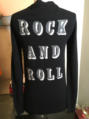 #ad 291 Size 1 Black Cashmere Sweater ROCK AND ROLL Cardigan NWT 2400 811 12119 $315.50