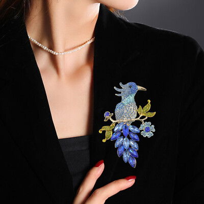#ad Classic Luxury Blue Crystal Bird Brooch Creative Design Rhinestone Corsage Pin $8.99