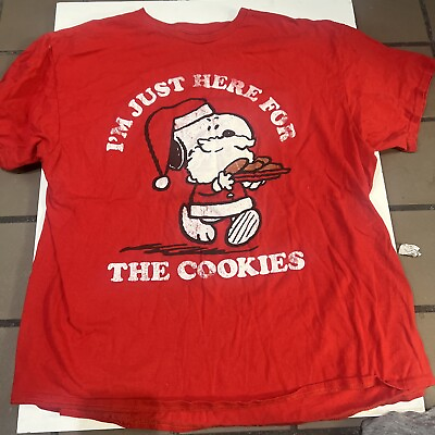 #ad Peanuts Men Size XL Red T Shirt Christmas Dog Im Just Here For Cookies $14.99