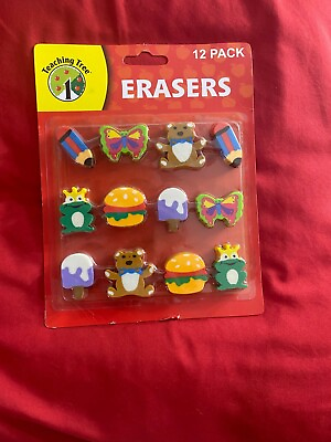 #ad 12 Pk Cute Pencil Erasers bear butterfly frog ice cream hamburger pencil shapes $5.99