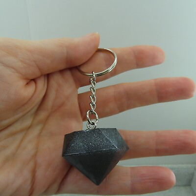 #ad BLACK Shimmer Crystal Shape Handbag Charm Keychain Purse Split Ring Resin Gem $5.88