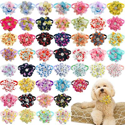 #ad 50pcs Pet Dog Puppy Collar Flower Necktie Fashion Summer Grooming Accessories $50.99