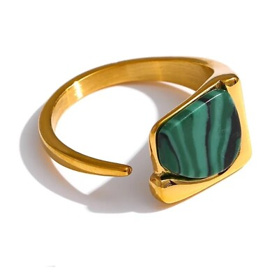#ad 14k Yellow Gold Antique Jewelry Turquoise Green Gemstone Adjustable Natural Ring AU $21.50