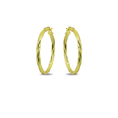 #ad Gold Flash Sterling Silver 2x30mm Twist Round Medium Hoop Earrings $16.16