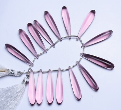 #ad 10 Pcs Hydro Kunzite Pink Quartz Tear Drop Beads Smooth 7x35MM Jewelry Making $26.05