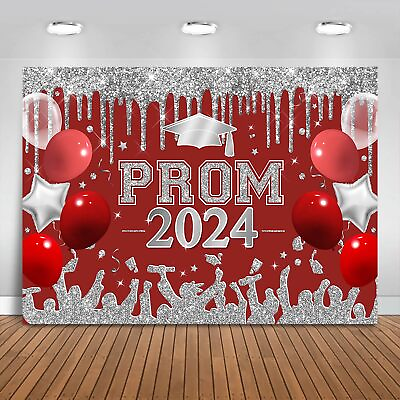 #ad Red and Silver Prom 2024 Graduations Backdrop 7x5ft Class of 2024 Congratulat... $35.20