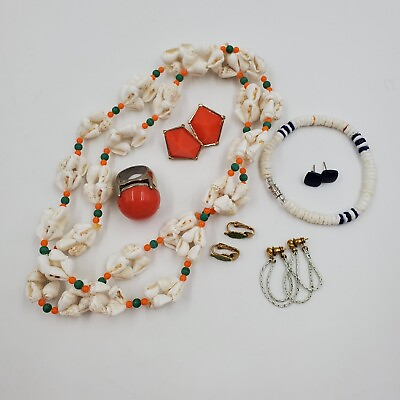 #ad Vintage White Beach Boho Mixed Jewelry 7 pcs Lot Necklace Bracelet Earrings Ring $34.99