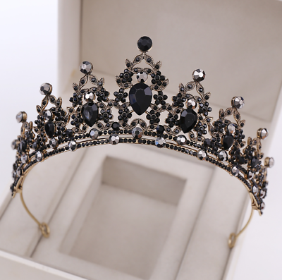 #ad Baroque Wedding Crown Gothic Black Crystal Vintage Bride Tiara Bridal Headpiece $14.99