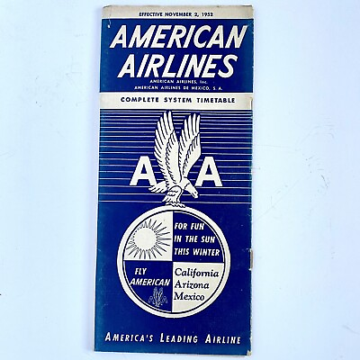 #ad 1950s American Airlines Complete System Timetable Incl United States Mexico Vtg $24.95