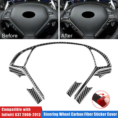 #ad 6Pcs Carbon Fiber Steering Wheel Cover Frame Trim For Infiniti G37 G35 08 13 Q60 $15.98