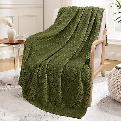 #ad Olive Green Fleece Throw Blanket for Couch and Bed 50x70 Inches Soft Cozy 3D... $22.19