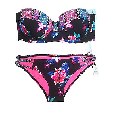 #ad NWT Sundazed Bikini Set Straplesss Bra Size Top 34C Swim Bottoms Jrs Medium M $19.18