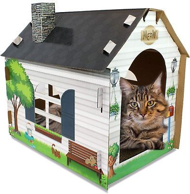 #ad ASPCA Cardboard Cat House Hideaway Playhouse with Cat Scratcher Scratching Pad. $31.16