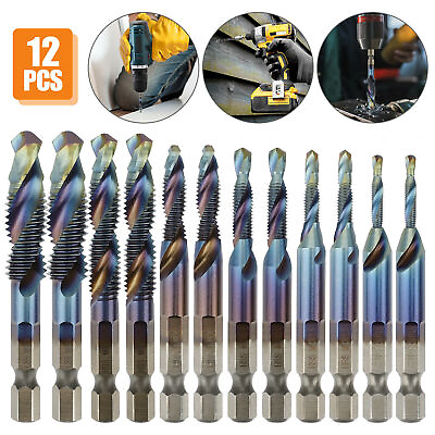#ad 12PCS M3 M10 1 4quot; Hex Shank Composite HSS Metric Screw Thread Tap Drill Bits Set $19.94