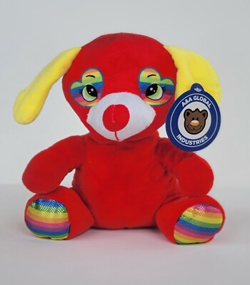 Rare HTF New Aamp;A Global Rainbow Dog 12quot; fuzzy Plush licensed Stuffed Animal gift $19.99