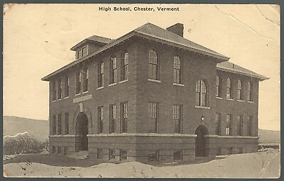 #ad Chester Vermont Postcard Chester High School 1907 A little worn Right Top Corner $6.59