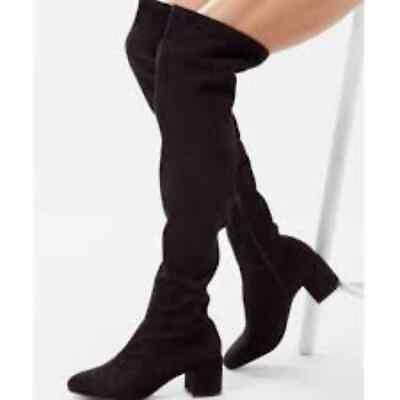 #ad URBAN OUTFITTERS Womens Square Toe Over The Knee Black Faux Suede Boots 8M US $36.00