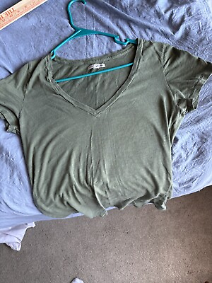 #ad American Eagle Outfitters Green V Neck T Shirt Womens Large $11.50