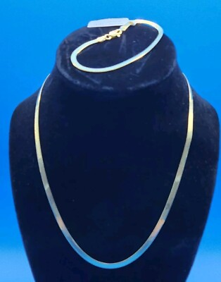 #ad NEW Italian Gold Plated Herringbone Necklace amp; Bracelet Set over 925 Silver 18quot; $75.00